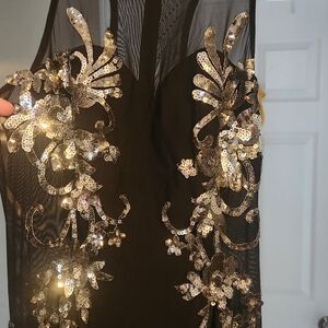 Silver and Black Sequin Embellished Halter Bodycon Dress